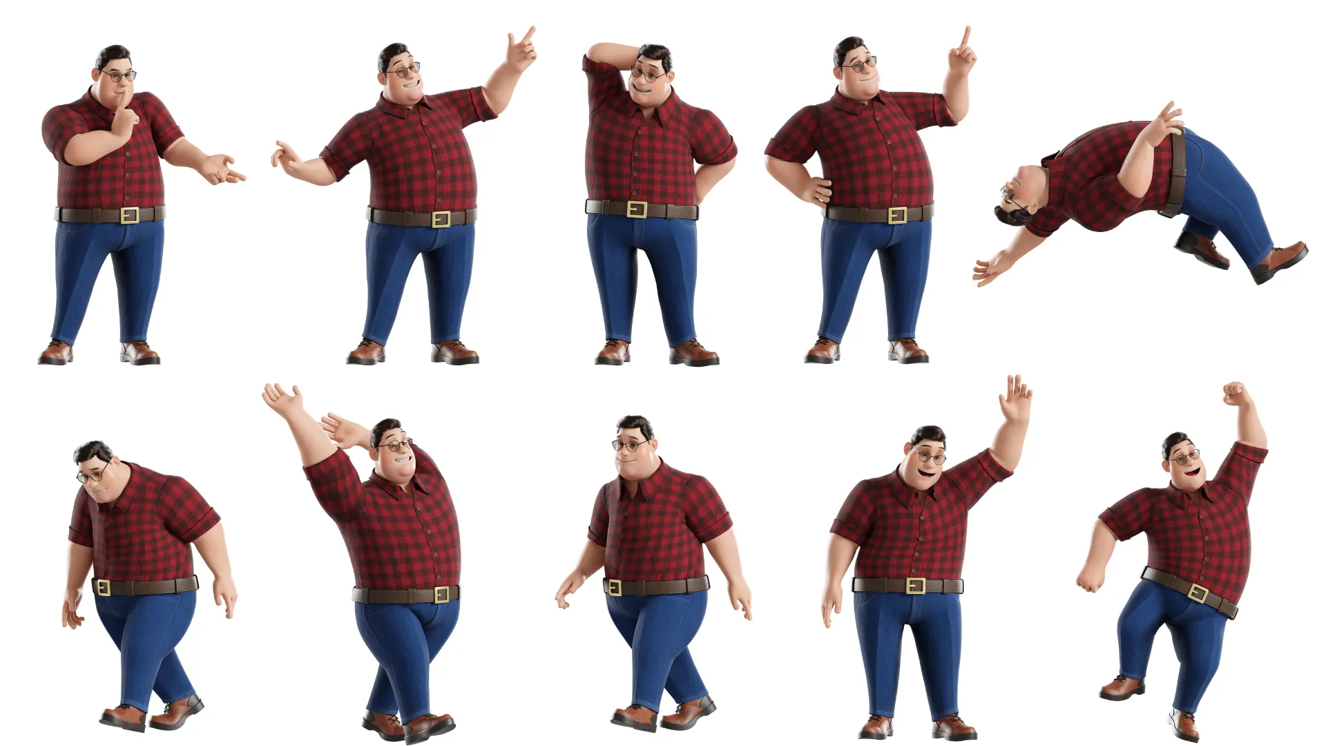 3D Fat Man character poses showcase 2
